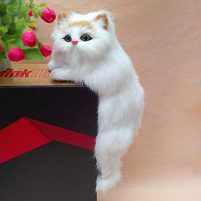 simulation cat lifelike handicraft yellow head white cat doll about 31x13x13cm