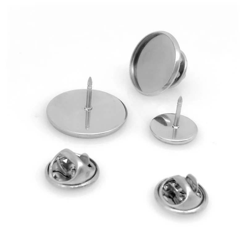 10pcs Fit12/14/16/18/20/25mm Stainless Steel Material Brooch Style Cabochon Base Blank Cufflink Spacer Settings Tie Tack Pins