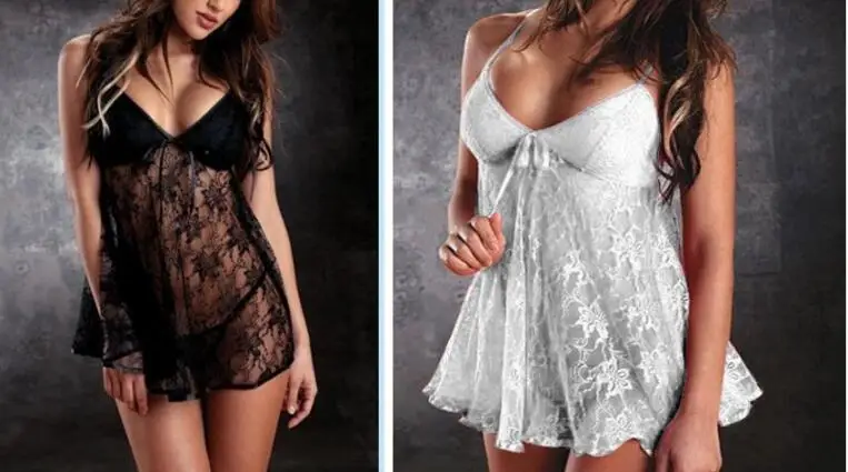Robe de nuit sexy en dentelle pour femmes, vêtements de nuit, sous-vêtements féminins, col en fibre de V, été