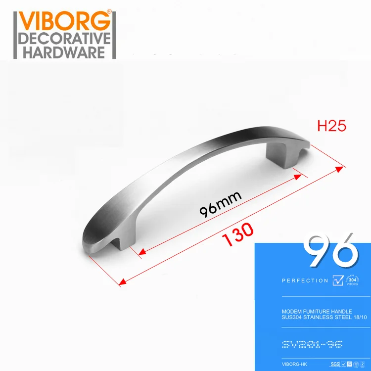 VIBORG Deluxe 96mm 304 Stainless Steel Casting Modern Kitchen Cabinet Cupboard Door Handle Drawer Pulls Handles Knobs,SV201