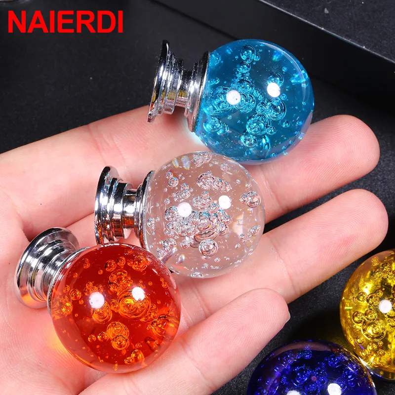 NAIERDI 30mm Crystal Bubble Ball Furniture Knob Kitchen Cupboard Door Pulls Drawer Knobs Cabinet Handles Wardrobe Door Handles