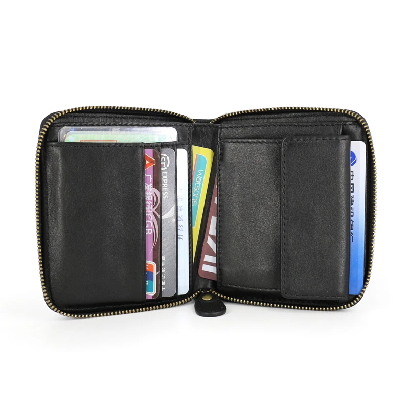 Billetera corta de cuero genuino para hombre, bolso de mano informal de lujo con cremallera, de piel de vaca, monedero para tarjetas de crédito, 100%