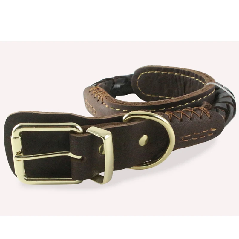 Leather Dog Collars Big Dogs Braided Handmade Basic Collars Heavy Duty Necklace Pet Accessories for Golden Retriever Husky image 3