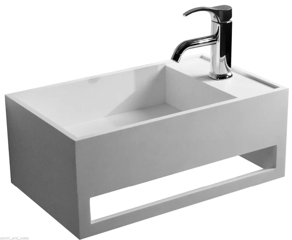 

500mm Wall Hung Basin Solid Surface Stone Matt White Sink Right Left Optional 3877-67A7