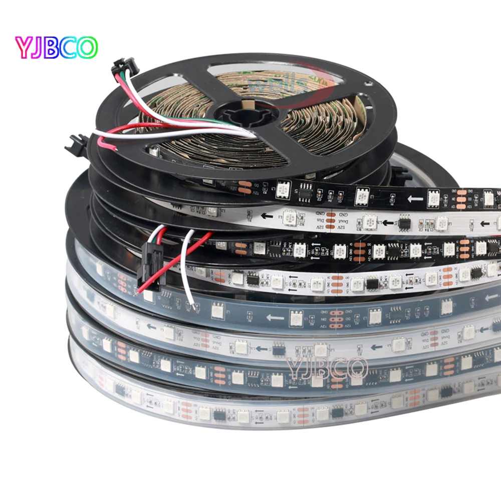 

5m WS2811 DC12V LED Strip 30/48/60 LEDs/M White/Black PCB IP30 IP65 IP68 Waterproof / Not Waterproof Addressable Digital Strip