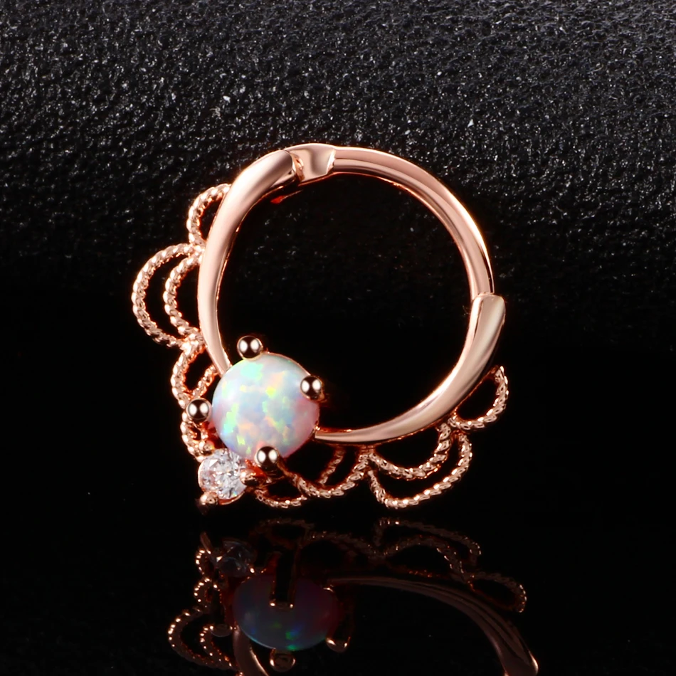 1PC Copper Nose Hoop Septum Rings Crystal Ear Helix Clicker Piercings CZ Cartilage Daith Rook Earring Tragus Piercings Jewelry