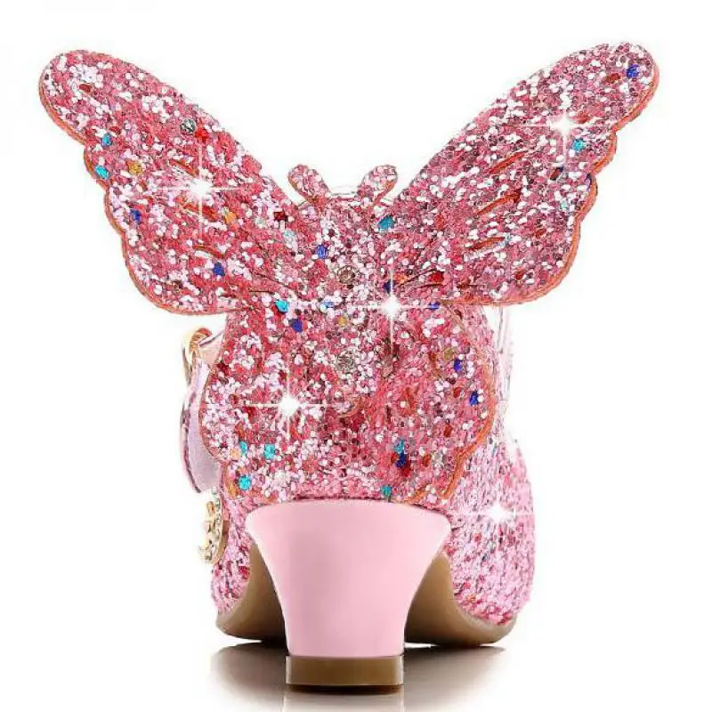 Sommer Mädchen Hohe Ferse Prinzessin Sandalen Kinder Schuhe Glitter Leder Schmetterling Mädchen Kinder Schuhe Für Party Kleid Weddin Party