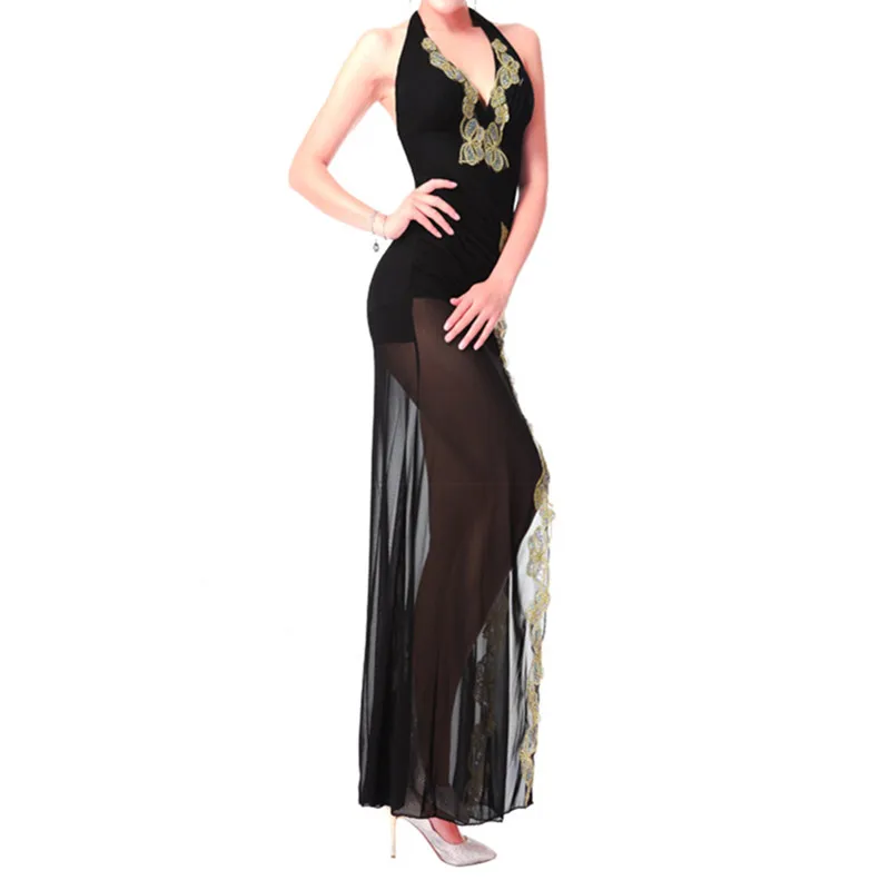 2018 women Sexy backless halter sequin party dresses summer Front side split maxi dress Halter Tank long dress