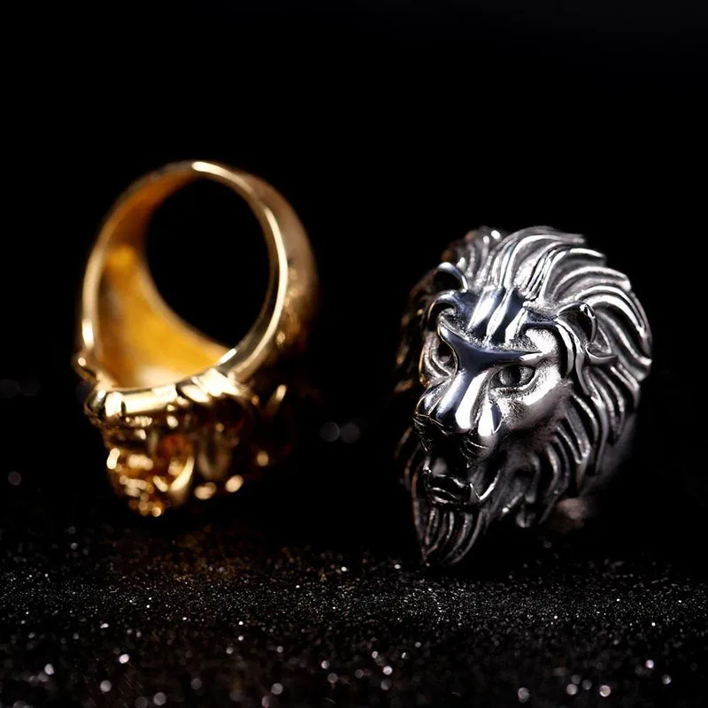 High Quality Punk Lion Head Animal Finger Ring For Men Male Gold Silver Color Titanium Steel Anel 8-13 US Big Size Bijoux TR0135