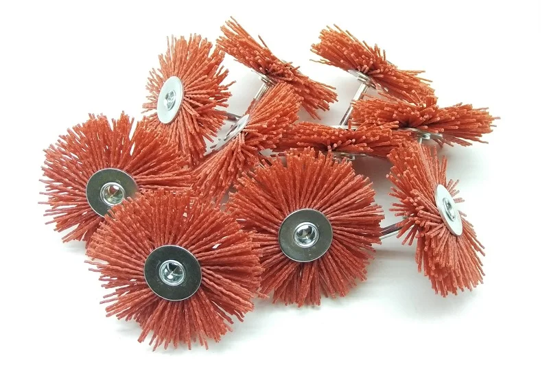 

10pcs 80# OD 85MM Abrasive wire brush Red Nylon Radial Polishing brush Grinding wheel for wood furniture polishing