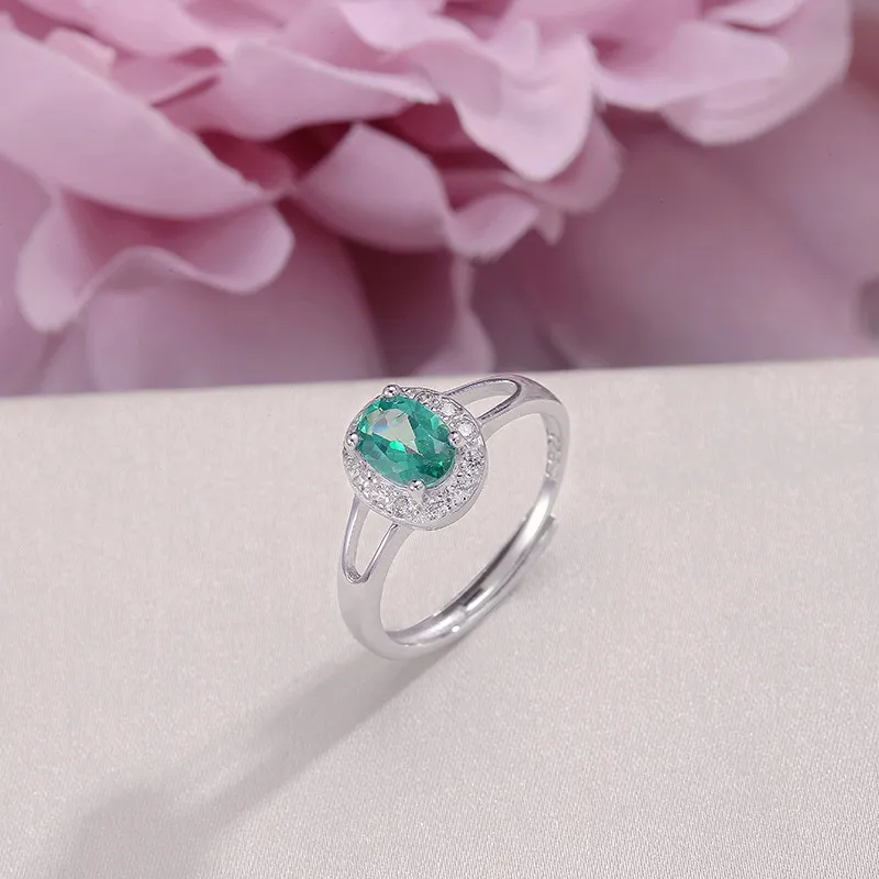 Fine Jewelry 100% Silver Rings For Women 7*5mm Topaz Green Oval Natural Gemstone Adjustable Ring Classic Engagement Anel R-TO003