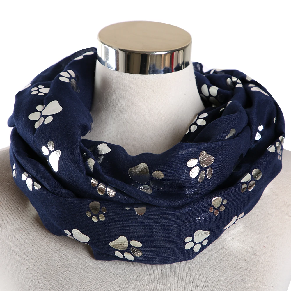 FOXMOTHER New Fashion Blue Grey White Color Foil Sliver Cat Dog Paw Scarf Snood Ring Infinity Scarf Women Ladies