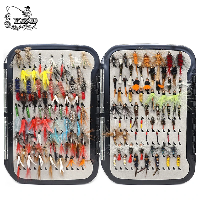 Fly Fishing dry and wet fly lures with fly waterproof box 118pcs Trout lures fly fishing bait lure fishing tackle soft lure