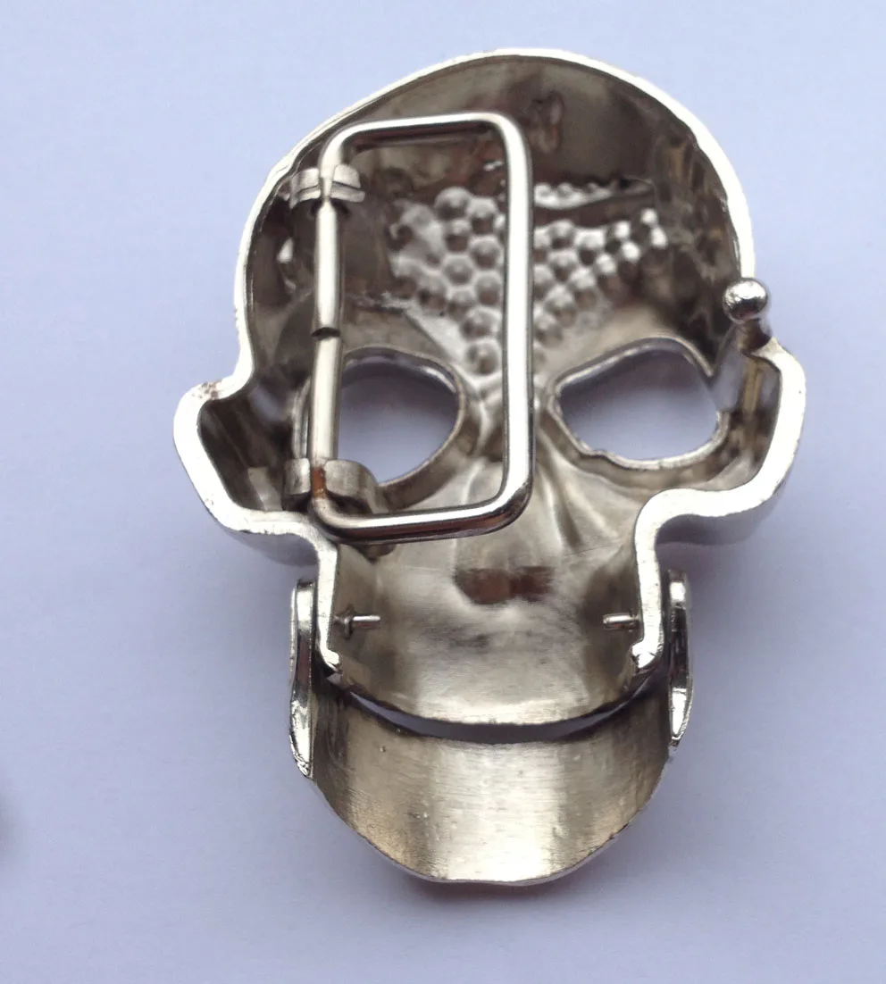 Skull of Moveable Jaw with Chrome mirror like finished Belt Buckle