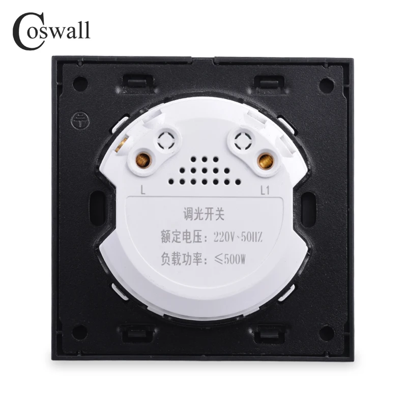 Coswall Wall Dimmer Switch Potentiometer Only For Incandescent Lamp Black / Silver Grey Aluminum Metal Panel 500W Max.