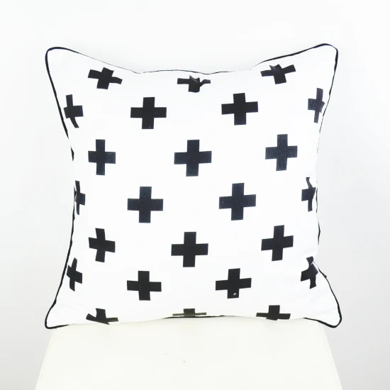 Nordic Style Cushion Cover Geometric Velvet Decorative Pillows Covers Swiss Cross Cushions Home Decor Sofa Black White Cushions