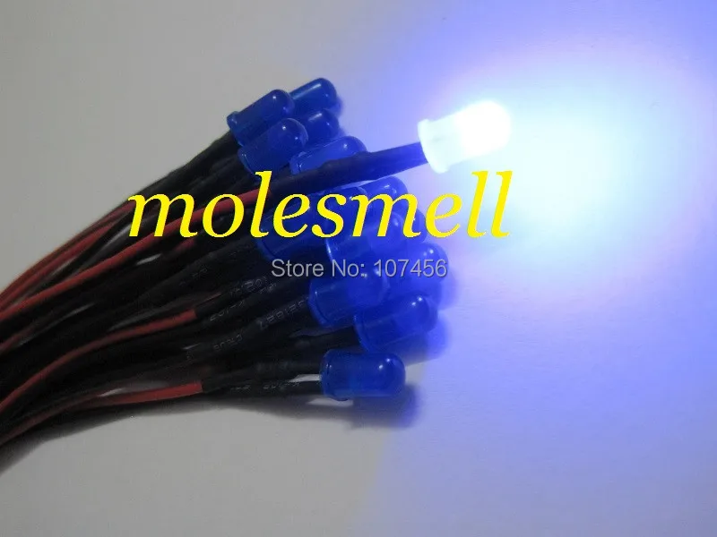 50 Buah 5Mm 5V Lensa Biru 5V DC Biru Terdifusi 20Cm Lampu LED Sebelum Berkabel DIY Gratis Ongkir