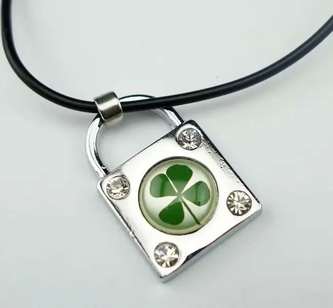 15 pcs News--real four leaf clover with lock lovele shape pendant  best sale YQTDMY