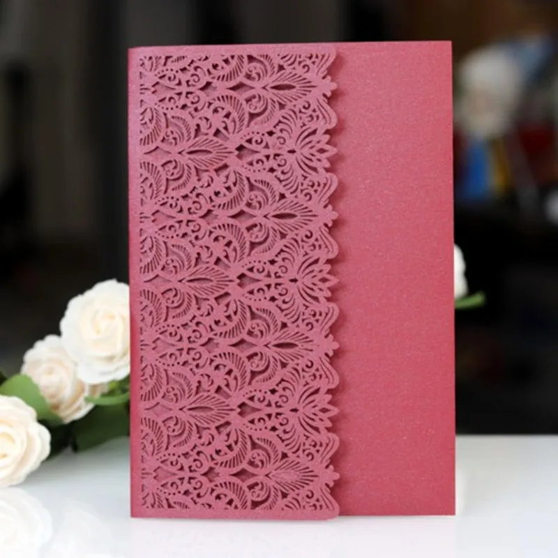 Fall burgundy invitations for wedding pocket tri-folded invitation envelop with RSVP card provided customized printing