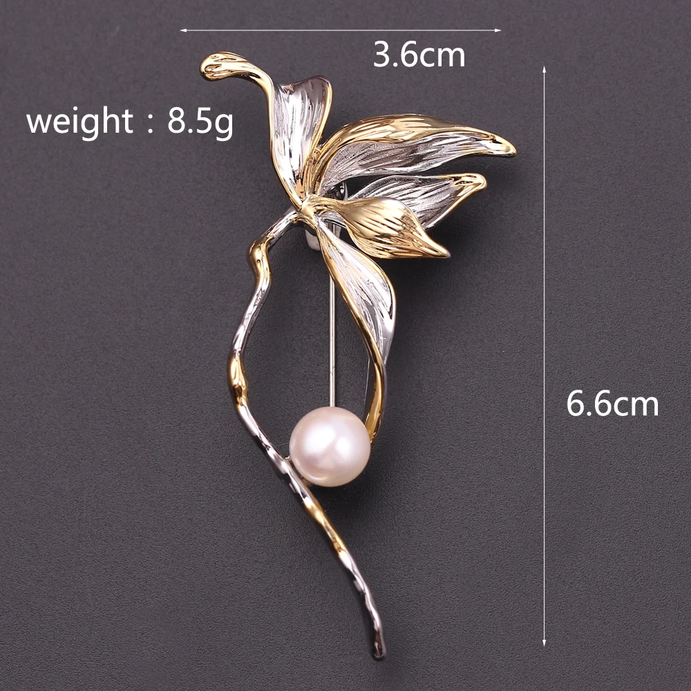 Tulip Pin Brooch Natural Freshwater Pearl Flower Shape Brooches For Women Wedding Jewelry Accessories