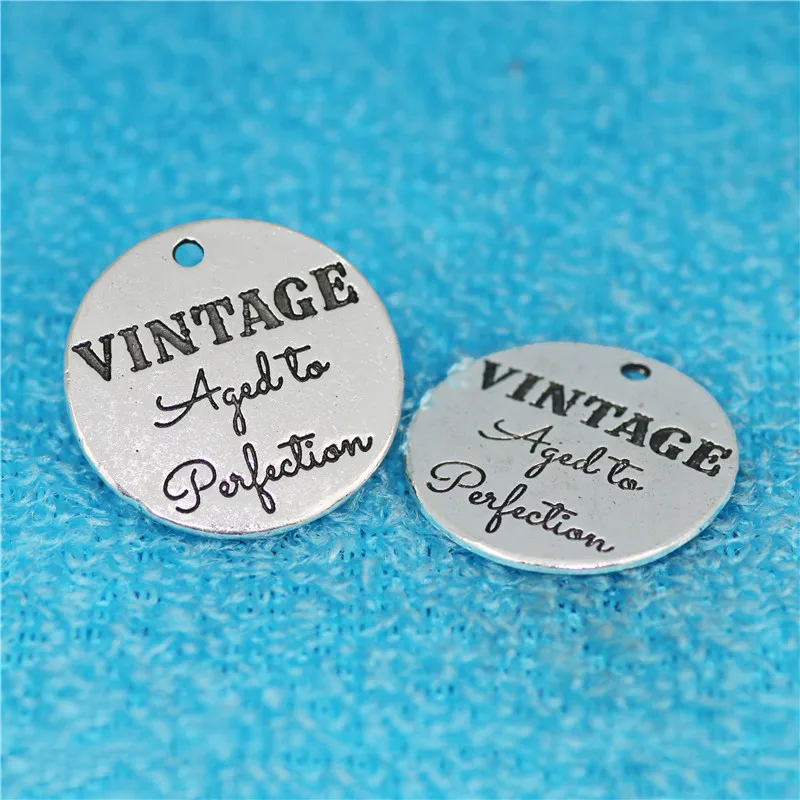 High Quality 10 Pieces/Lot Diameter 25mm Letter Printed vintage aged to perfection Round Disc Words Message Charm Pendant