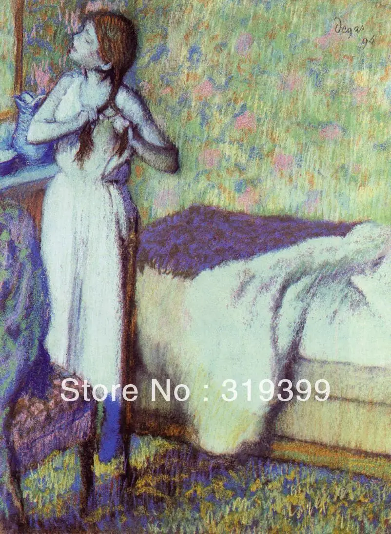 

Oil Painting Reproduction on Linen Canvas,Young Girl Braiding Her Hair by edgar degas,Free Shipping,100% handmade paintings