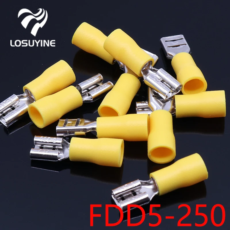 FDD5.5-250 FDD5-250 żeński izolowany elektryczny zacisk zaciskany do złączy przewodów 4-6mm2 złącze przewodu kablowego 100 sztuk/paczka FDD