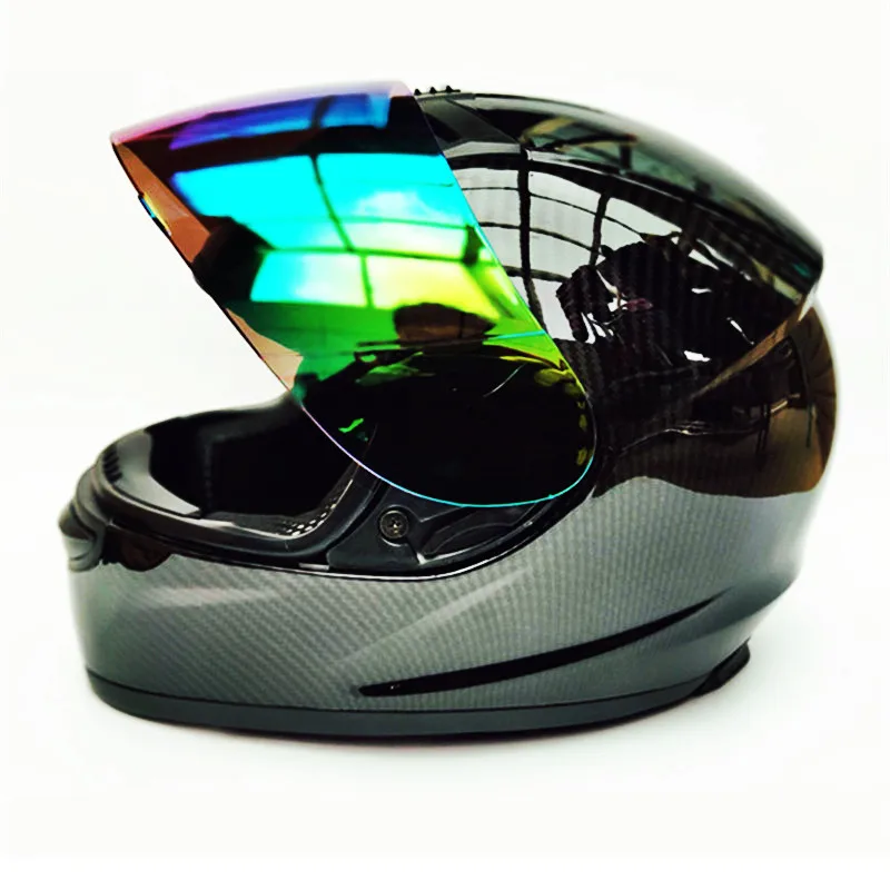 

Carbon Fiber Pattern Motorcycle Modular Full Face Helmet Color Visor Sun Shield Matt Black; Size L (22.4-22.8 Inch)