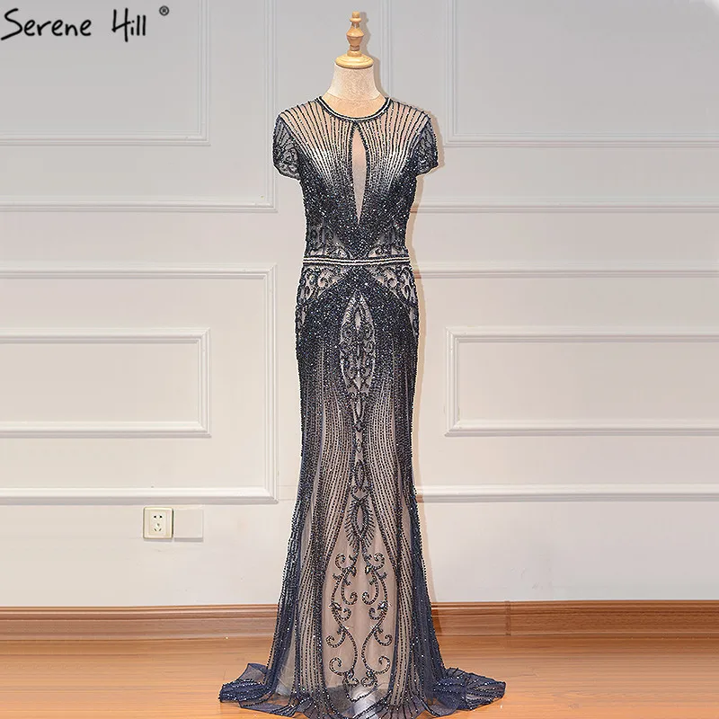 Navy Blue Sleeveless Luxury Evening Dresses Full Diamond Mermaid Evening Gowns 2024 Serene Hill Plus Size LA60742 Customized