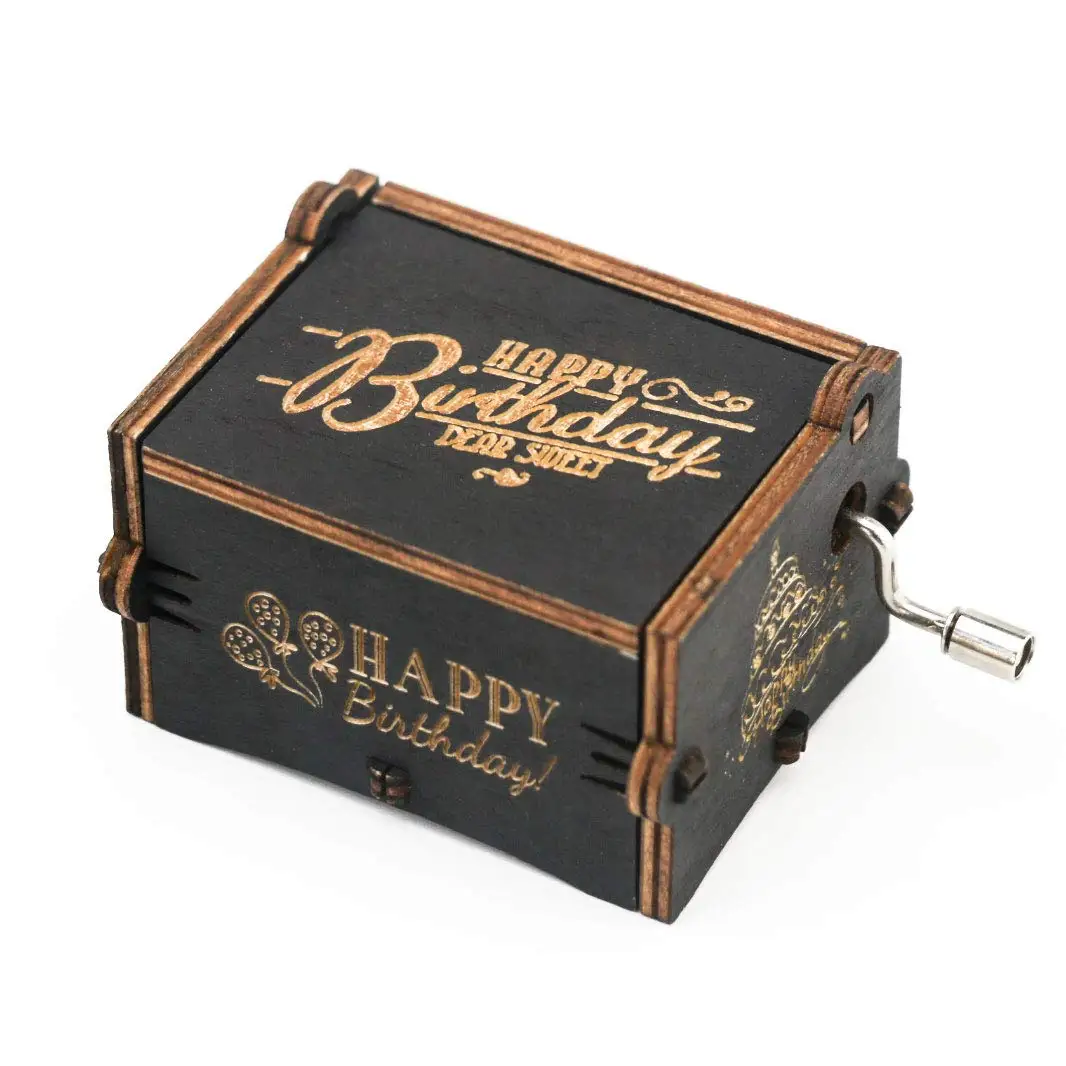 Happy Birthday Music Box Hand Crank Carved Wooden Musical Box,Musical Gift,Play Happy Birthday  christmas music box