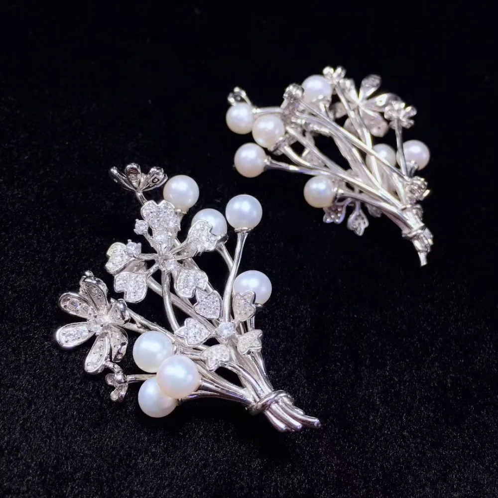 

vintage natural fresh water pearl booch flower bouquet 925 sterling silver fine women jewelry free shipping high quality