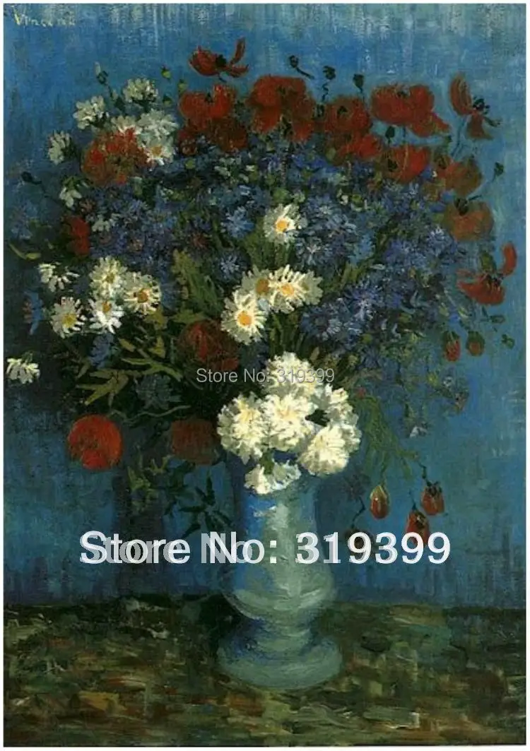 Oil Painting reproduction on linen canvas,Vase with Cornflowers and Poppies By Vincent Van Gogh ,100%handmade, Free DHL Shipping