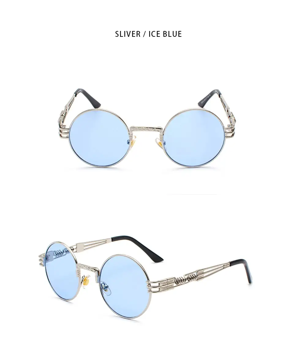 Neue Mode Retro Steampunk Runde Metall Sonnenbrille für Männer Frauen Doppel Frühling Bein Bunte Brillen Punk Gläser UV400 – Detail 23