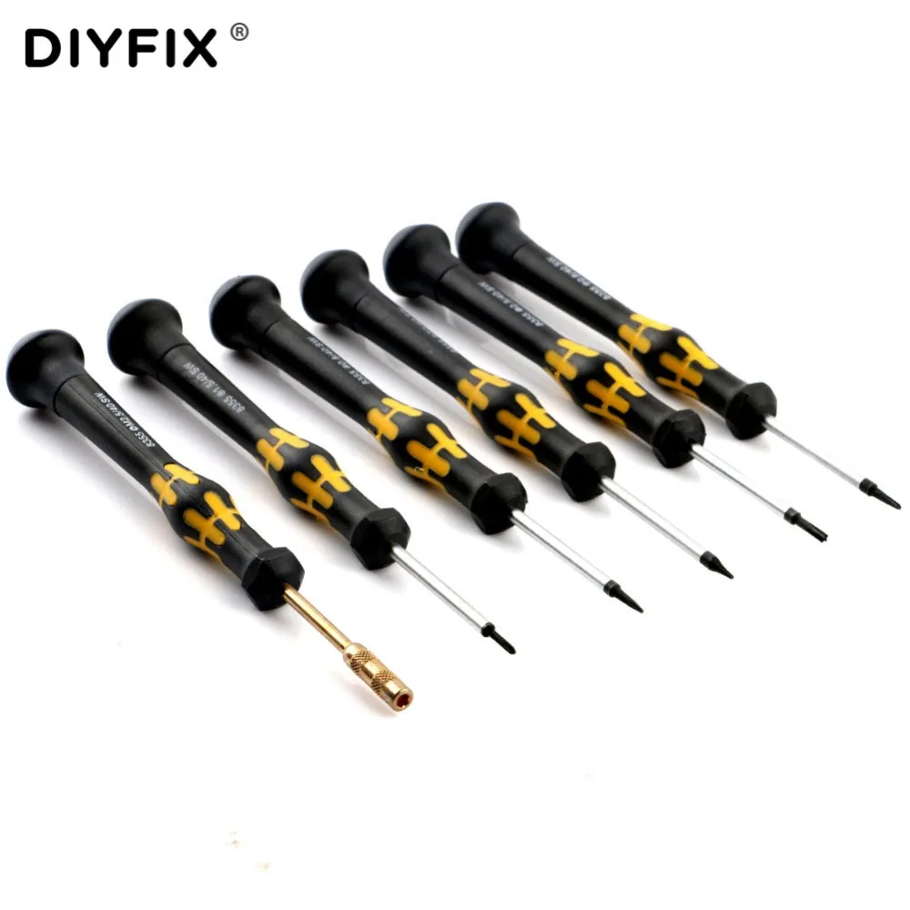 DIYFIX 6Pcs Magnetic Screwdriver Kit Cross Hex Pentalobe Y-Tip T2 for iPhone X 8 7 Plus Opening Repair Tools Set DIY Hand Tools