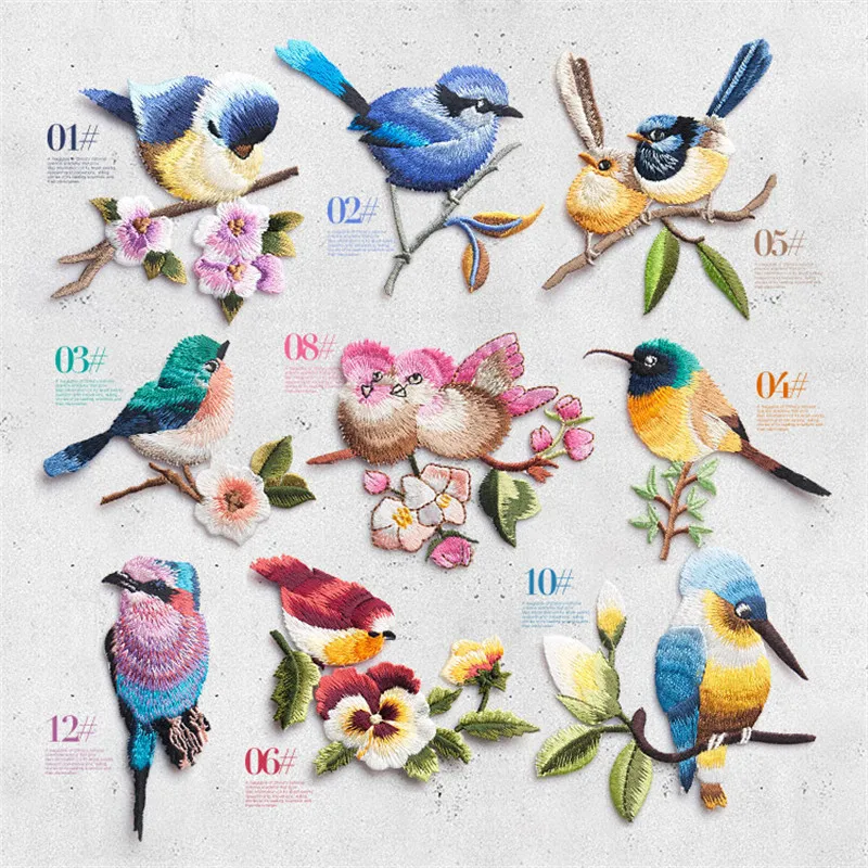 AHYONNIEX 1PCS Cute Embroidered Animal Bird Patch Clothes Stickers Applique Small Parch DIY Accessories