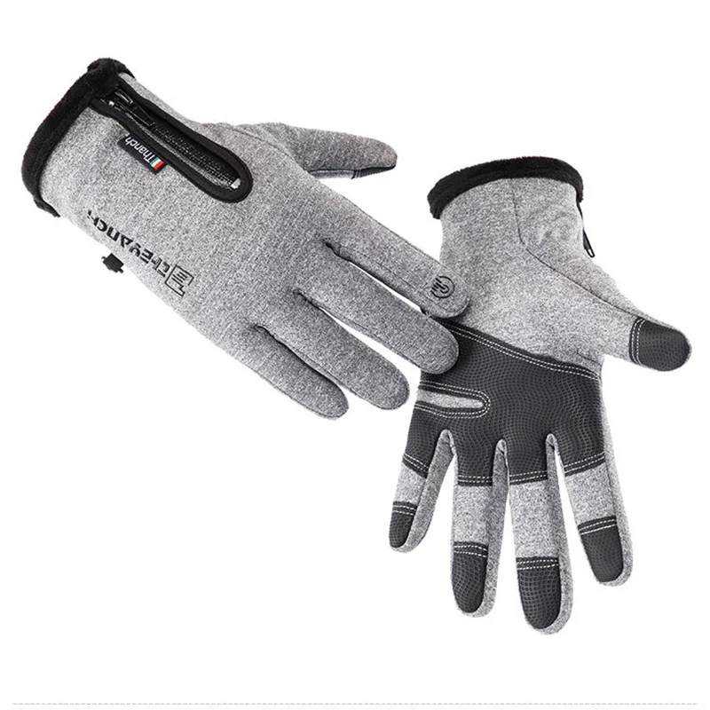 Guantes de ciclismo antideslizantes para hombre y mujer, manoplas de felpa gruesa y cálida para pantalla táctil, cremallera para motocicleta y