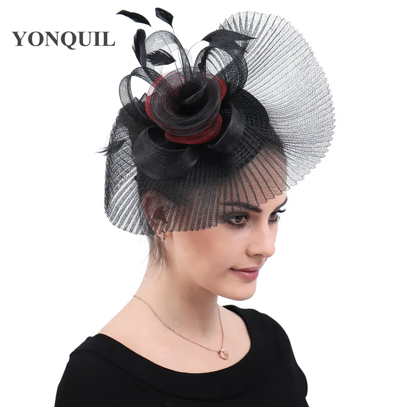 Black Wedding Hats Fascinators Elegant Women Gorgeous Party Hair Accessories Ladies Feathers Headwear Hair Clips With Headbands