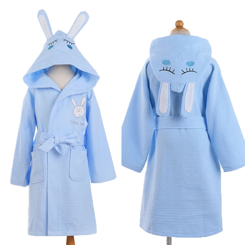 Bathrobe Kids Boys Girls Summer  Hooded Cotton Lovely Bath Robes Dressing Gown Kids Homewear Sleepwear with Belts summer