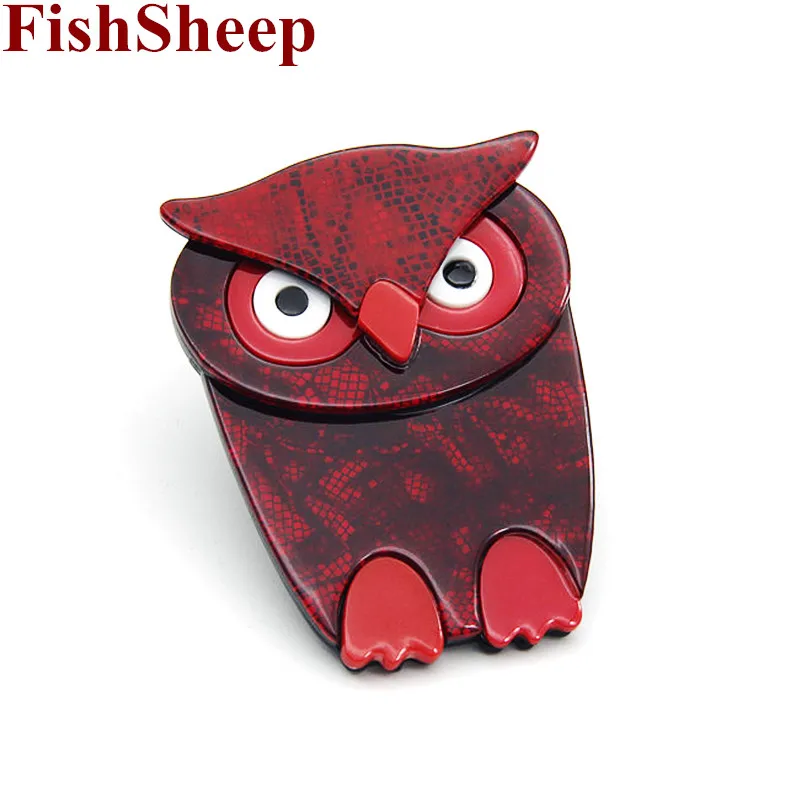 FishSheep Vintage Acrylic Owl Brooch for Women Big Resin Animal Birds Brooches Label Pins Collections Clothing Accessories Gifts