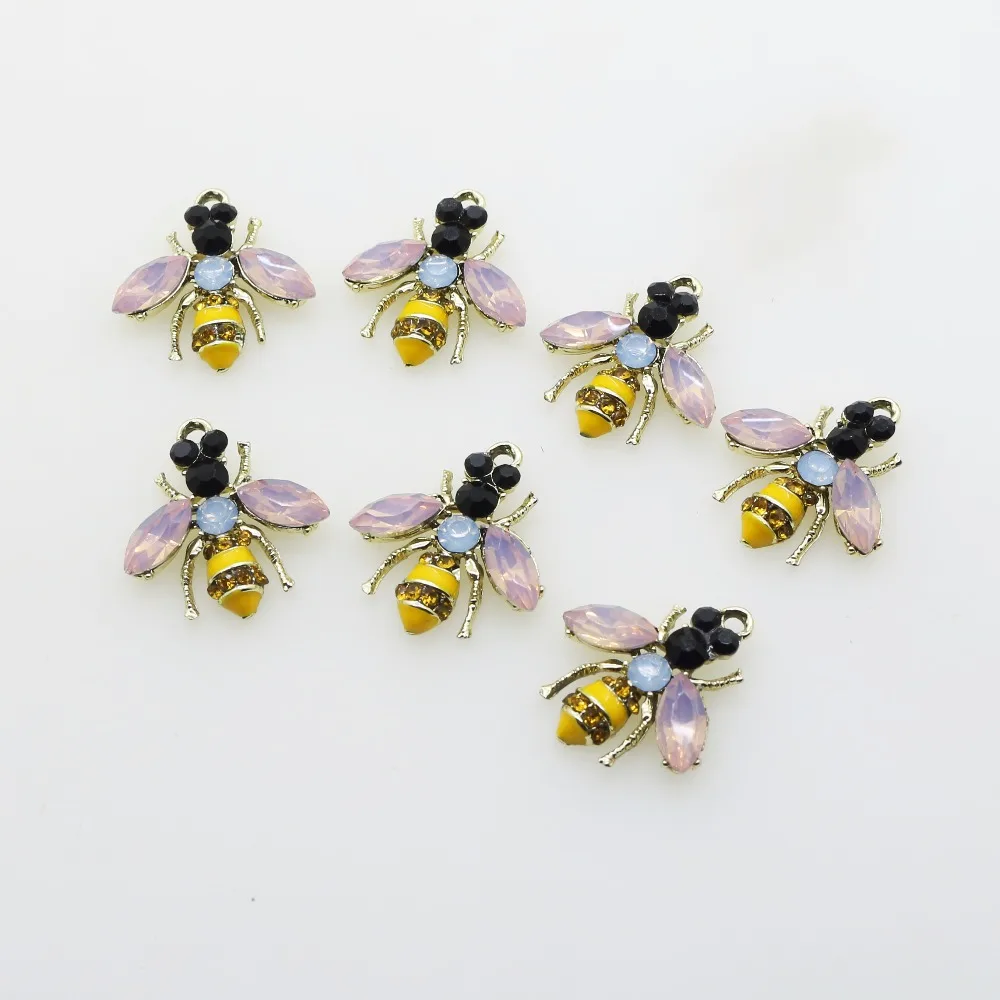 10pcs/lot Metal Spray Paint Bee Crystal Rhinestone Buttons Craft DIY flat Scrapbooking Buttons Home Decor Accessories