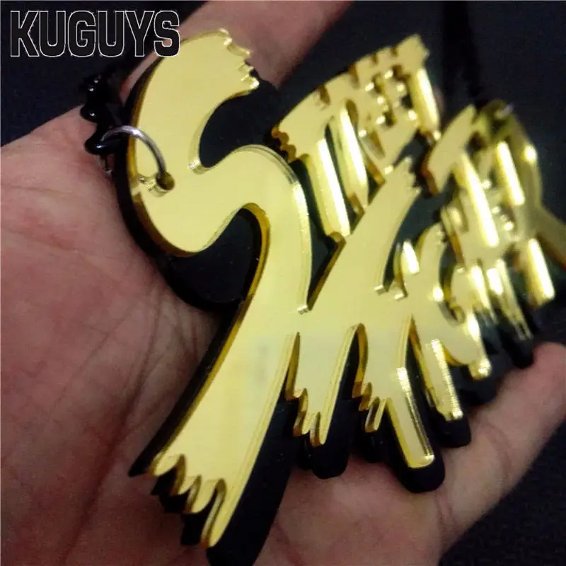 KUGUYS Games Pendant Necklace for Women Men Cartoon Fashion Jewelry Gold Color Mirror Letters Big Chain Accessories