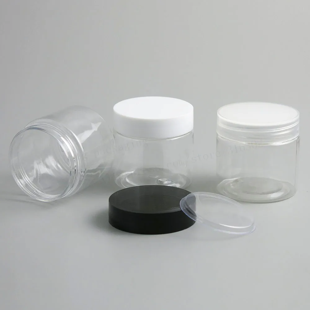 

50 X 60g Empty Clear PET Cream Bottle Transparent 2oz Cosmetic Packaging with Plastic lids White Black Clear