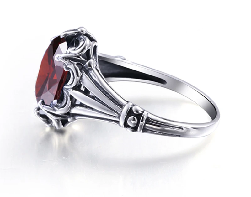 New Vintage Wedding Rings For Woman Fashion Brand Jewelry Garnet Rhinestone Soild 925 Sterling Silver Crystal Rings Accessories