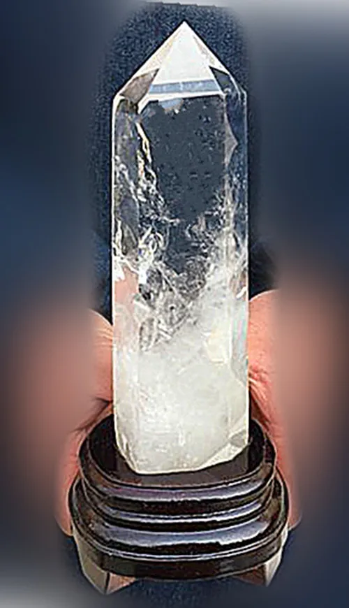 775g   natural clear quartz obelisk crystal wand point healing+stand