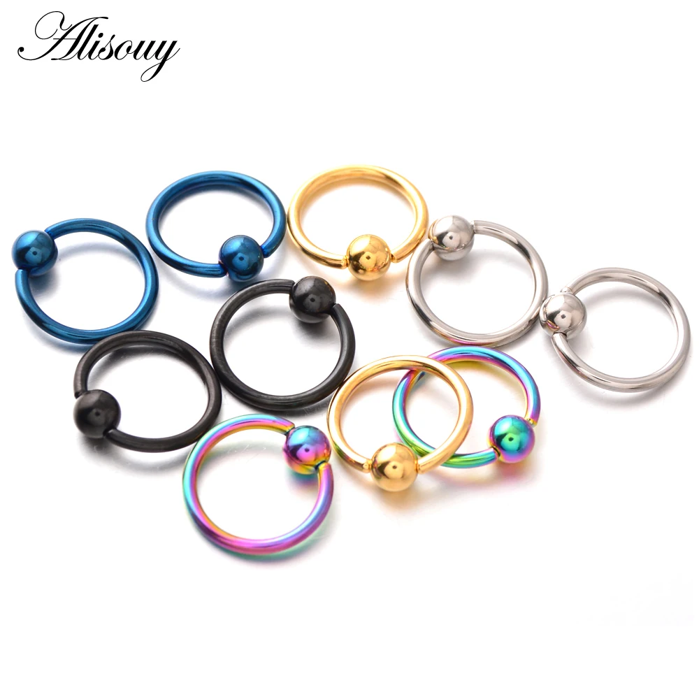 Alisouy 1PC 16G Stainless Steel Captive Bead Rings BCR Piercings Lips Nose Rings Ear Tragus Nipple Rings Navel ring Body Jewelry