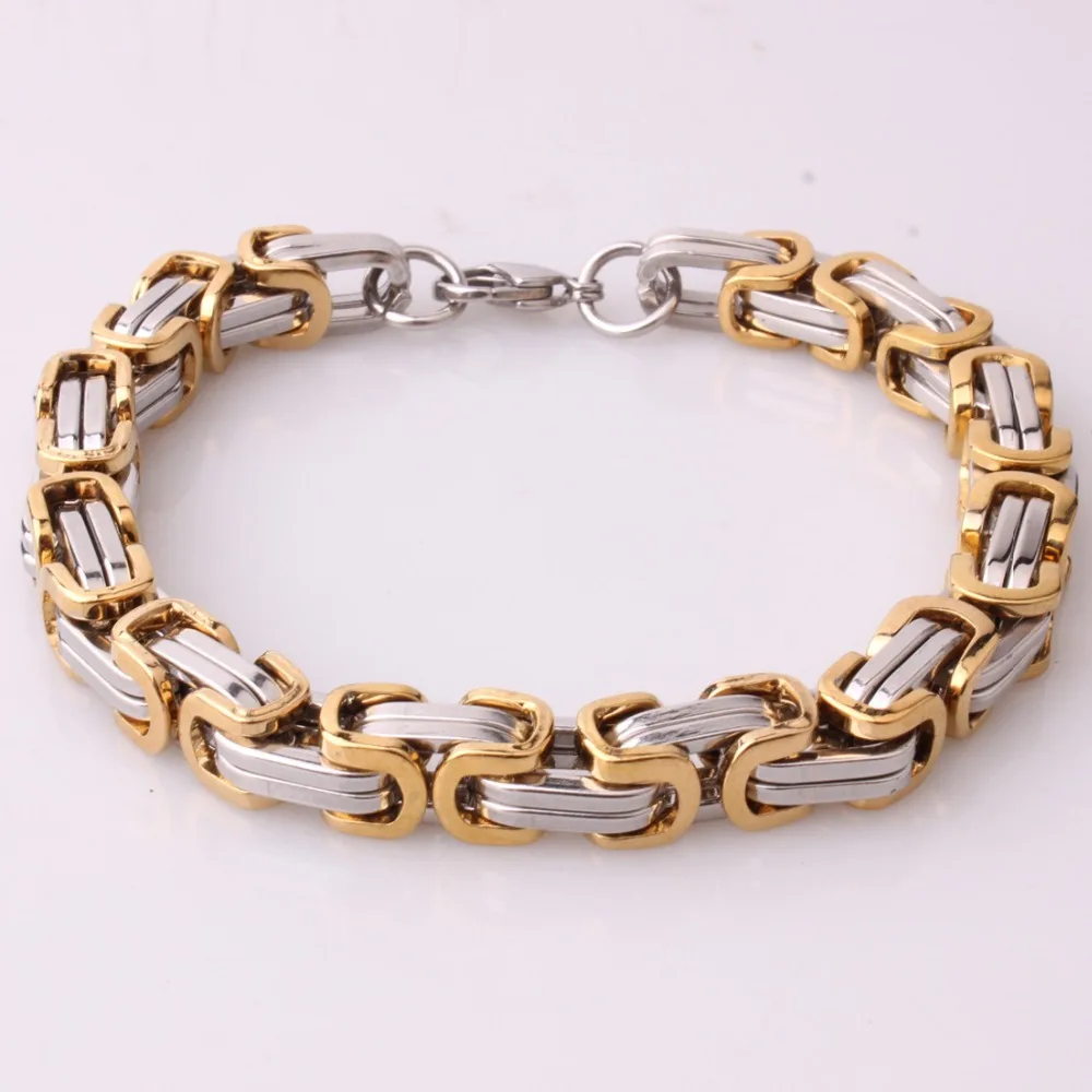 Top Stainless Steel Bracelet For Men Women Byzantine Box Link Chain Gold Silver Black Color Bracelets 2018 Fashion Jewelry 7-11\