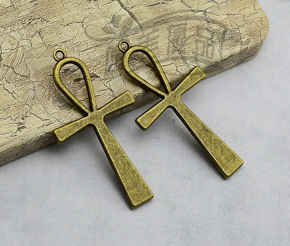 10pcs/Lot--52x28mm Antique Silver Plated/Bronze Plated Big Ankh Cross Charms Pendants For Diy Supplies Jewelry Making Accessory - view 2