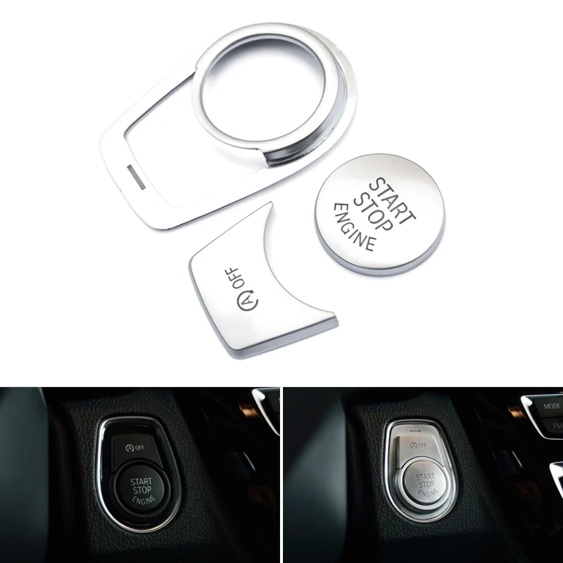 

3pcs Car Styling ABS Chrome Interior Engine Start Stop Push OFF Button Cover Trim Stickers For BMW 1 2 3 4 Series 3GT X1