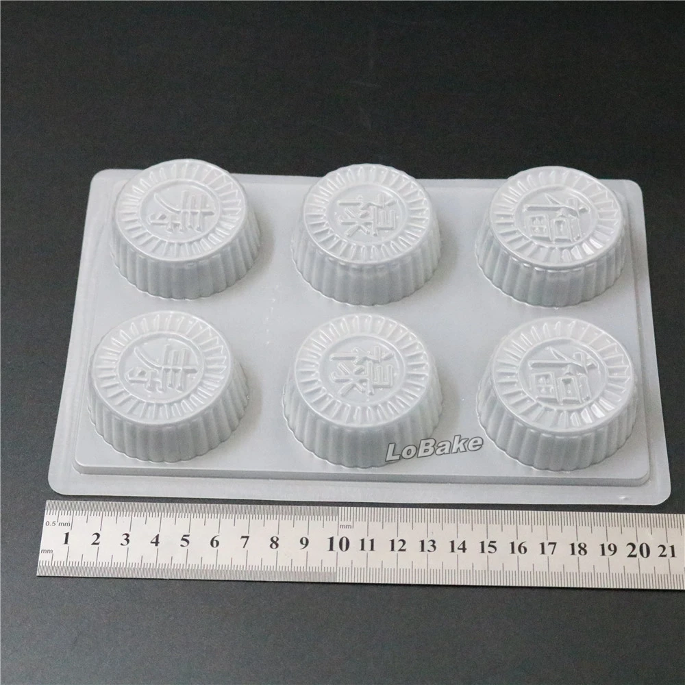 (5pcs/lot) 6 cavities single dia. 5*2cm Chinese characters FU LU SHOU shaped Semi-transparent PP Plastic Mooncake Mold