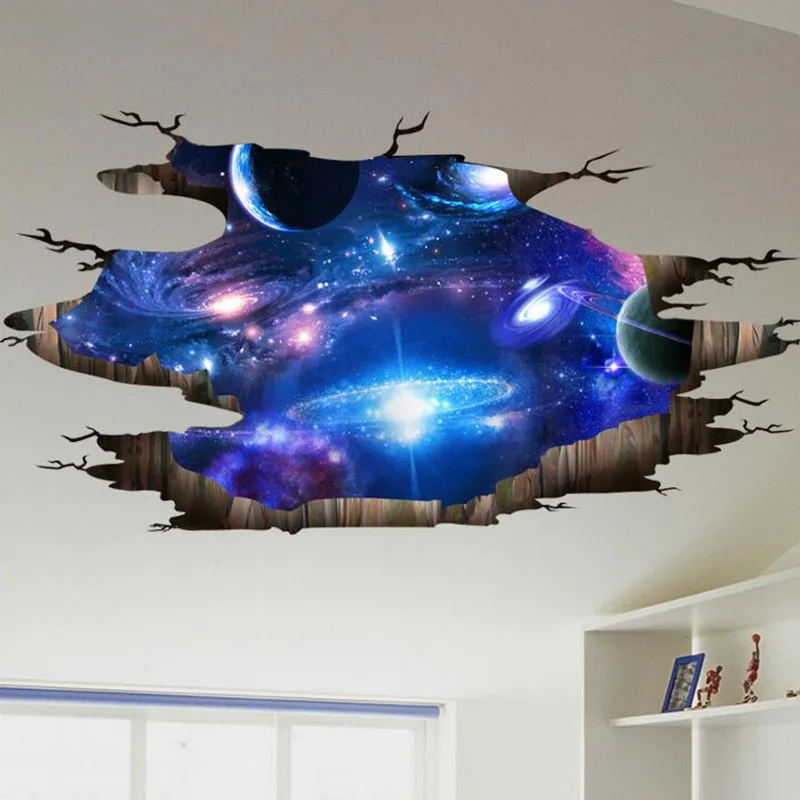 Creative 3D Universe Galaxy Wall Stickers, Self-adhesive Mural Decoration, Waterproof Floor Sticker, Ceiling Roof